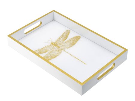 Dragonfly serving Tray. 40cm. Printed gold dragonfly motif. Understated elegance Online now