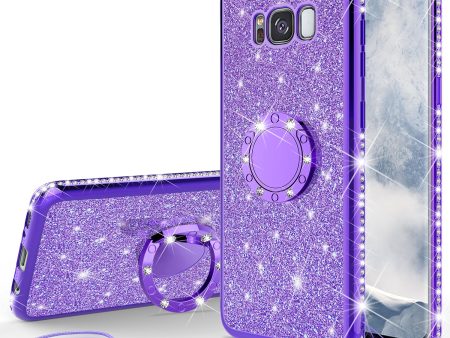 Samsung Galaxy S8 Case, SM-G950 Case, Glitter Cute Phone Case Girls with Kickstand,Bling Diamond Rhinestone Bumper Ring Stand Sparkly Luxury Clear Thin Soft Protective Samsung Galaxy S8 Case for Girl Women - Purple Online now