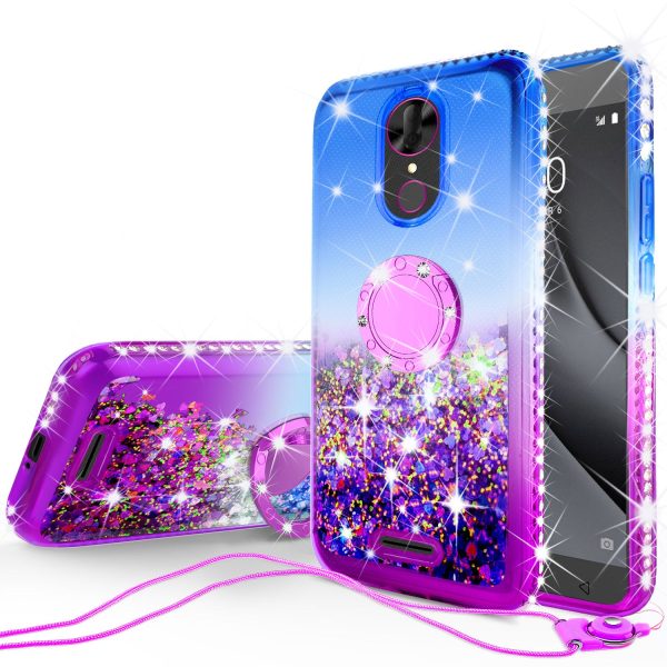 Glitter Phone Case Kickstand Compatible for T-mobile REVVL+ Plus, Coolpad REVVL Plus Case,Ring Stand Liquid Floating Quicksand Bling Sparkle Protective Girls Women for REVVL Plus - (Blue Gradient) Online Hot Sale