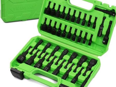 SWANLAKE SWANLAKE 39PCS Magnetic Hex Nut Driver Master Kit,1 4  Quick-Change Hex Shank, SAE & Metric Power Nuts Driver Drill Bit Tools Set,Cr-V Steel Online