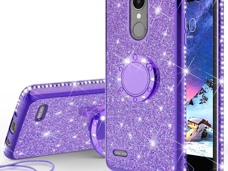 LG K20 Plus Case, LG K20 V, K10 2017, LG Harmony Case, Glitter Cute Phone Case Girls with Kickstand,Bling Diamond Rhinestone Bumper Ring Stand Sparkly Luxury Clear Thin Soft Protective LG K20 Plus, K10 2017 Case for Girl Women - Purple For Sale