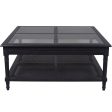 Hamptons style black coffee table with rattan shelf Online