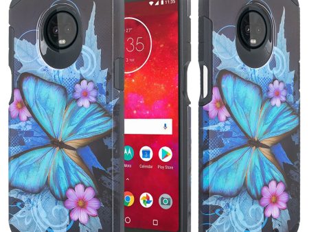 Motorola Moto Z3 Play Case, Moto Z3 Play Slim Hybrid Dual Layer[Shock Resistant] Case for Moto Z3 Play - Blue Butterfly Fashion