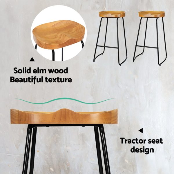 Artiss 2x Bar Stools Tractor Seat 75cm Wooden For Sale