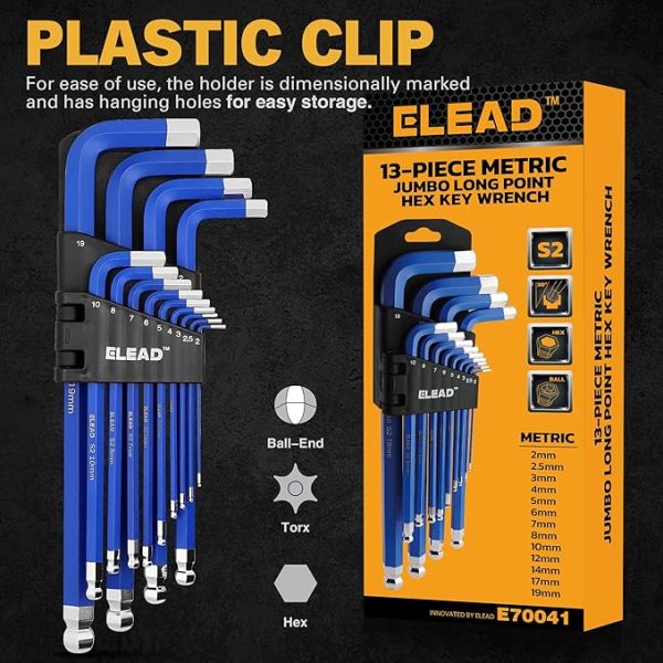 ELEAD Jumbo Hex Key Allen Wrench Set | 13-Piece Metric 2-19mm | Long Ball End Durable CR-V | Automotive | Mechanic | Furniture | Professional Grade Tools on Sale