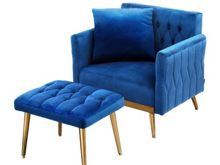 Artiss Armchair Ottoman Accent Chair Pillow Velvet Blue For Cheap