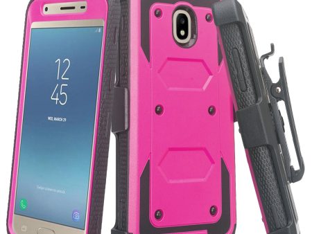 Samsung Galaxy J3 2018 Express Prime 3 Amp Prime 3 J3 Achieve J3 Star J3 Top J3 Achieve J3 Orbit J3 V 3rd Gen J3 Aura Sol 3 Case, Triple Protection 3-1 w  Built in Screen Protector Heavy Duty Holster Shell Combo Cover - Purple For Sale