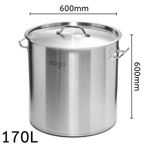 SOGA Stock Pot 170Lt Top Grade Thick Stainless Steel Stockpot 60CM 18 10 Cheap