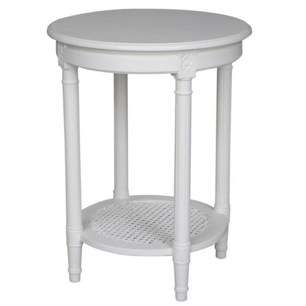 Polo Occasional Round Table White hand Painted Rattan Shelf. Hamptons style white Online Hot Sale