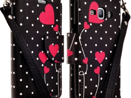 Galaxy J7 2016 Case, Magnetic Fold[Kickstand] Pu Leather Wrist Strap Wallet Case with ID & Credit Card Slot for Samsung Galaxy J7 2016   J710 - Polka Dot Hearts on Sale