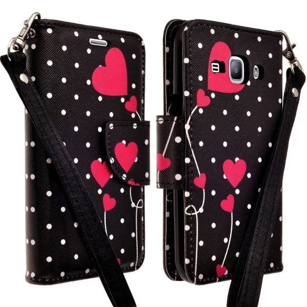 Galaxy J7 2016 Case, Magnetic Fold[Kickstand] Pu Leather Wrist Strap Wallet Case with ID & Credit Card Slot for Samsung Galaxy J7 2016   J710 - Polka Dot Hearts on Sale