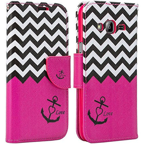 Galaxy J7 2016 Case, Magnetic Fold[Kickstand] Pu Leather Wrist Strap Wallet Case with ID & Credit Card Slot for Samsung Galaxy J7 2016   J710 - Hot Pink Anchor Sale