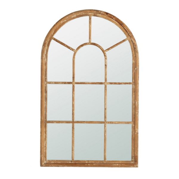 Coolum Arched Wall Mirror.  This decorative wall mirror boasts an oversized arched silhouette and a natural brown frame For Sale