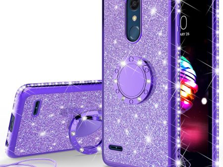 LG K10 (2018) Case, K30, Premier Pro, K10 Plus, Phoenix Plus, Xpression Plus, K10α, X4 Plus, X410, MS245, Glitter Cute Phone Case Girls Bling Diamond Rhinestone Ring Stand Luxury Clear Thin Soft Protective Cover for Girl Women - Purple Online Hot Sale