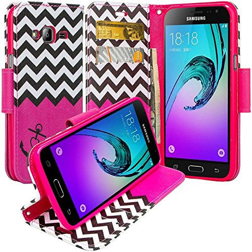 Galaxy J7 2016 Case, Magnetic Fold[Kickstand] Pu Leather Wrist Strap Wallet Case with ID & Credit Card Slot for Samsung Galaxy J7 2016   J710 - Hot Pink Anchor Sale