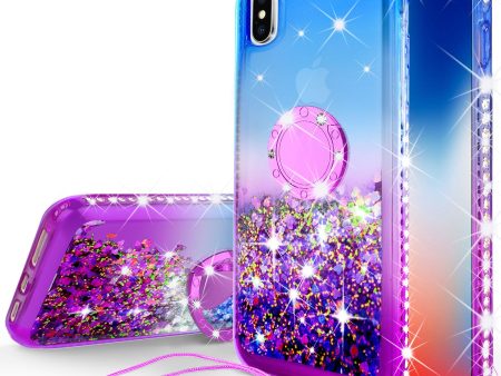 Glitter Phone Case Kickstand Compatible for Apple iPhone XS Max Case, iPhone XS Max Case,Ring Stand Liquid Floating Quicksand Bling Sparkle Protective Girls Women for iPhone XS Max - (Blue Gradient) For Discount