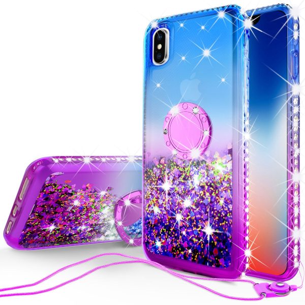 Glitter Phone Case Kickstand Compatible for Apple iPhone XS Max Case, iPhone XS Max Case,Ring Stand Liquid Floating Quicksand Bling Sparkle Protective Girls Women for iPhone XS Max - (Blue Gradient) For Discount