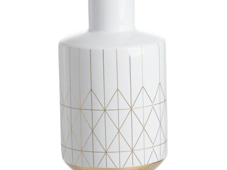 Geo Vase Tall Ceramic 25cms high Indoor or Outdoor. Our Geo Vase Small  with a gloss white finish and gold trim Discount