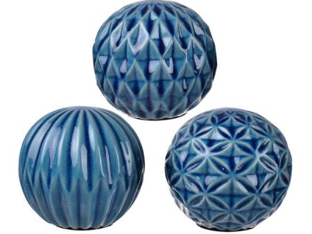 Set of 3 Blue Marbleized Balls. Ceramic ball accents add a refined look to any home or office Online now