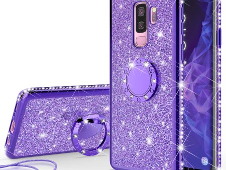 Samsung Galaxy S9 Case, SM-G960U Case, Glitter Cute Phone Case Girls with Kickstand,Bling Diamond Rhinestone Bumper Ring Stand Sparkly Luxury Clear Thin Soft Protective Samsung Galaxy S9 Case for Girl Women - Purple on Sale