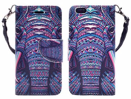 Apple iPhone 6s   6 Case, Wrist Strap Pu Leather Wallet Case with ID & Card Slots for Iphone 6S 6 - Tribal Elephant Fashion