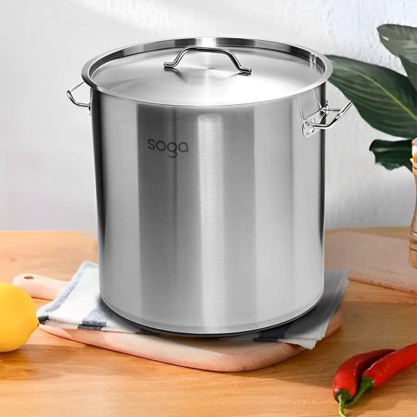 SOGA Stock Pot 130Lt 55CM Top Grade Thick Stainless Steel Stockpot 18 10 Discount