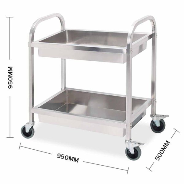 SOGA 2 Tier Stainless Steel Kitchen Trolley Bowl Collect Service FoodCart 95x50x95cm Large For Cheap