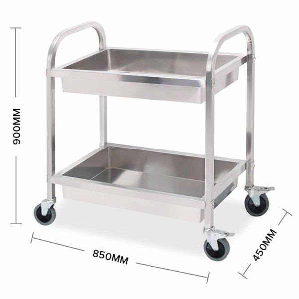 SOGA 2 Tier Stainless Steel Kitchen Trolley Bowl Collect Service Food Cart 85x45x90cm Medium Hot on Sale