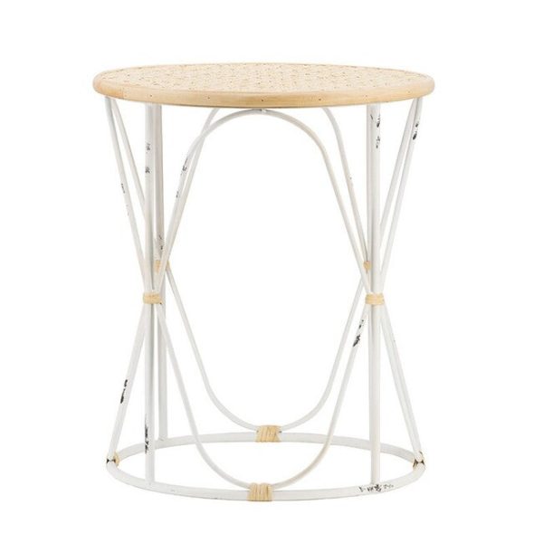 Set of 2 Bamboo Weave Iron Side Tables Distressed White Hot on Sale