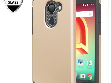 Tmobile REVVL, Alcatel A30 Plus, A30 Fierce, Alcatel Walters Case, [Include Temper Glass Screen Protector] Slim Dual Layered Shock Resistant Hybrid Case Cover - Gold For Sale