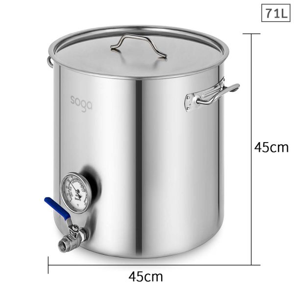 SOGA Stainless Steel Brewery Pot 71L With Beer Valve 45*45cm on Sale