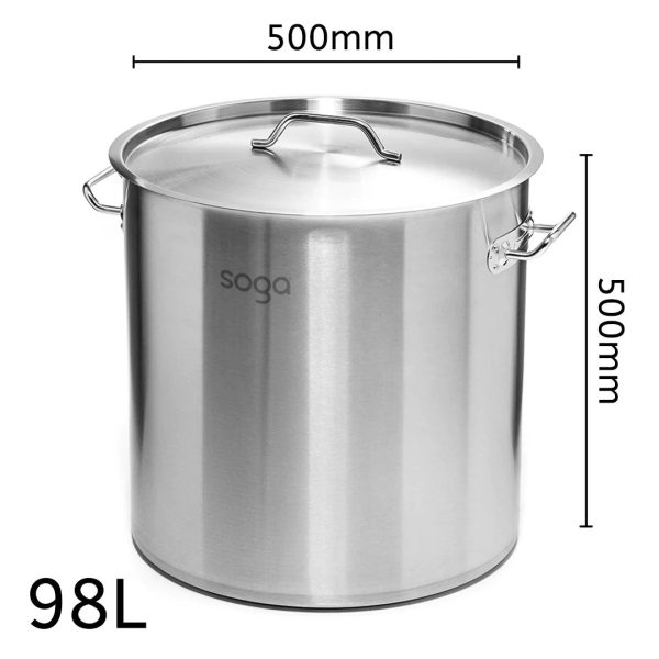 SOGA Stock Pot 98Lt Top Grade Thick Stainless Steel Stockpot 50CM 18 10 Discount