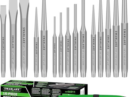 SWANLAKE Punch and Chisel Set, Including Taper Punch, Cold Chisels, Pin Punch, Center Punch (16pcs) Online Hot Sale