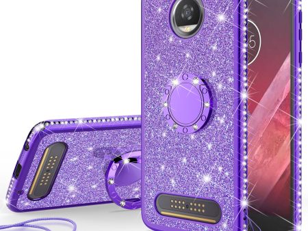 Motorola Moto Z2 Play Case, Glitter Cute Phone Case Girls with Kickstand,Bling Diamond Rhinestone Bumper Ring Stand Sparkly Luxury Clear Thin Soft Protective Motorola Moto Z2 Play Case for Girl Women - Purple Discount