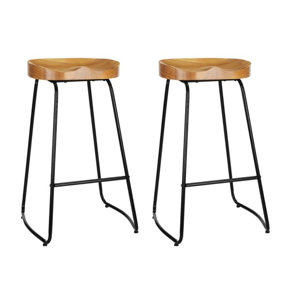 Artiss 2x Bar Stools Tractor Seat 75cm Wooden For Sale