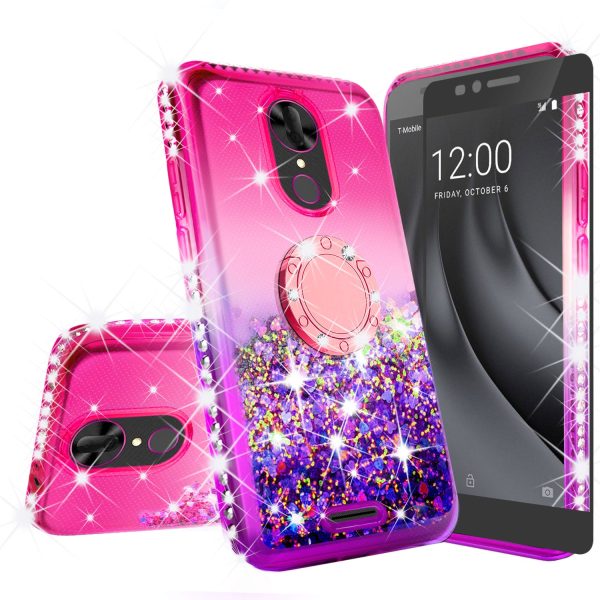 Glitter Phone Case Kickstand Compatible for T-mobile REVVL+ Plus, Coolpad REVVL Plus Case,Ring Stand Liquid Floating Quicksand Bling Sparkle Protective Girls Women for REVVL Plus - (Hot Pink Gradient) on Sale