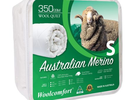 Woolcomfort Aus Made Merino Wool Quilt 350GSM 140x210cm Single Size Hot on Sale