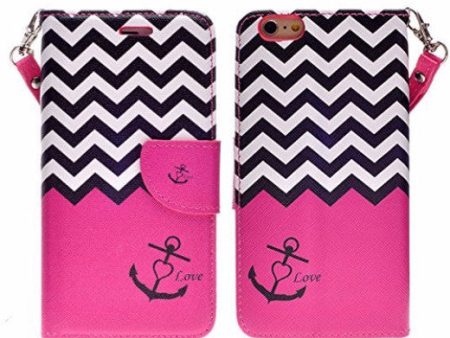 Apple iPhone 6s   6 Case, Wrist Strap Pu Leather Wallet Case with ID & Card Slots for Iphone 6S 6 - Hot Pink Anchor Fashion