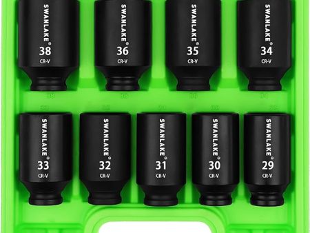 SWANLAKE 9-Piece 1 2  Drive Jumbo Impact Socket Set, Metric 29mm-38mm Large Socksts Spindle Axle Nut Impact Socket, CR-V Black Online