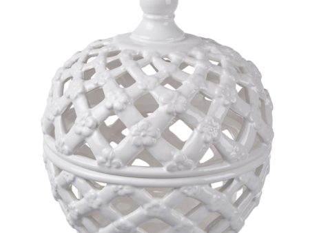 Lattice Decorative Lidded Jar Flower Motive. White colour and contemporary style Hot on Sale