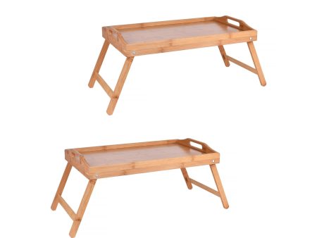 2 x Bamboo Bed Table Breakfast Snack Serving Tray with Foldable Legs Online now