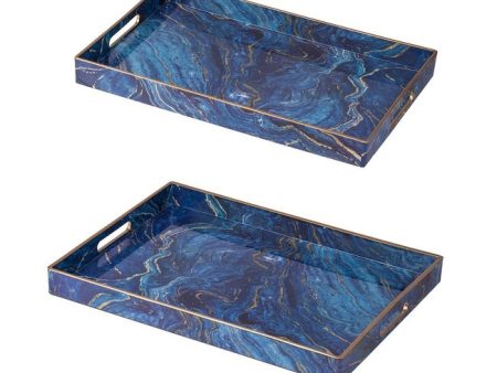 Marble Patterned Blue set of 2 rectangular trays.  Luxurious look of natural stone with this set of 2 Online Hot Sale