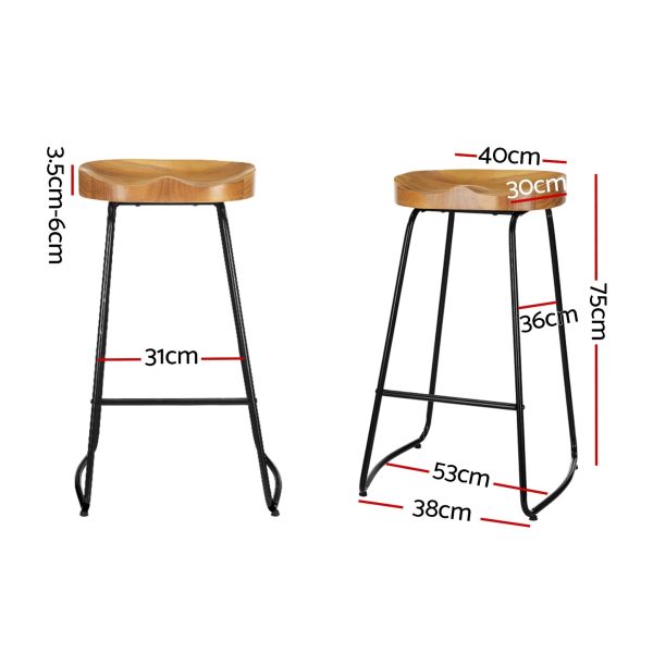 Artiss 2x Bar Stools Tractor Seat 75cm Wooden For Sale