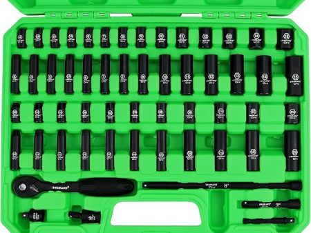 SWANLAKE 1 4  Drive Impact Socket Set, 56-Piece Standard SAE (5 32 to 9 16 inch) and Metric (4-15mm) Size, 6 Point, Cr-V, 1 4-Inch Drive Ratchet Handle, Drive Extension Bar, Impact Universal Joint Online Hot Sale