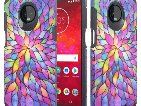 Motorola Moto Z3 Play Case, Moto Z3 Play Slim Hybrid Dual Layer[Shock Resistant] Case for Moto Z3 Play - Rainbow Flower Hot on Sale