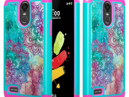 LG Stylo 3 Case, LG Stylus 3 Slim Hybrid Crystal Rhinestone Studded Dual Layer[Shock Resistant] Case - Teal Flower For Sale