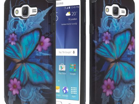 Galaxy J7 Case, Samsung Galaxy J7 [Shock Absorption  Impact Resistant] Hybrid Dual Layer Armor Defender Protective Case Cover for Galaxy J7 (Boost Mobile,Virgin,MetroPcs,TMobile), Blue Butterfly on Sale