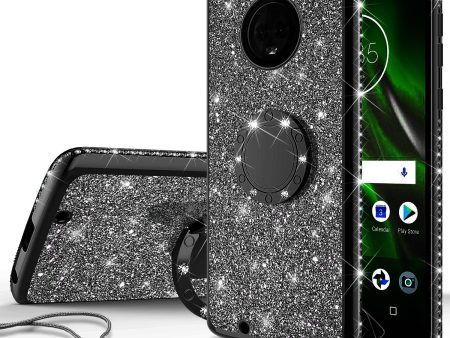 Motorola Moto G6 , Moto G6 2018 Case, Glitter Cute Phone Case Girls with Kickstand,Bling Diamond Rhinestone Bumper Ring Stand Sparkly Luxury Clear Thin Soft Protective Motorola Moto G6 Case for Girl Women - Black Online Hot Sale