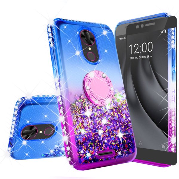 Glitter Phone Case Kickstand Compatible for T-mobile REVVL+ Plus, Coolpad REVVL Plus Case,Ring Stand Liquid Floating Quicksand Bling Sparkle Protective Girls Women for REVVL Plus - (Blue Gradient) Online Hot Sale