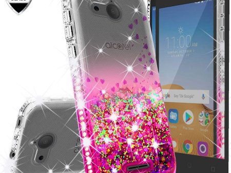 Alcatel Tetra Case Liquid Glitter Phone Case Waterfall Floating Quicksand Bling Sparkle Cute Protective Girls Women Cover for Tetra - Hot Pink Hot on Sale